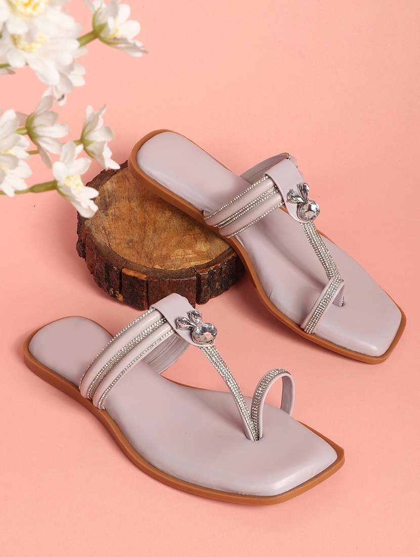 purple synthetic slip on sandals