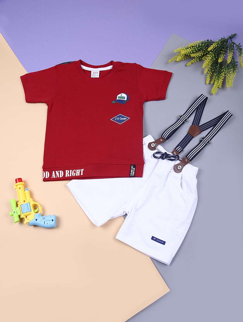 boys maroon t-shit & dungaree set