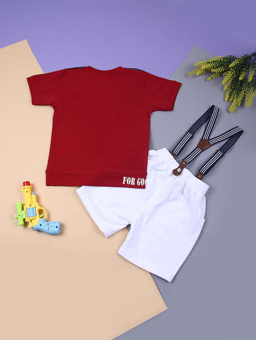 boys maroon t-shit & dungaree set - 21701605 -  Standard Image - 1