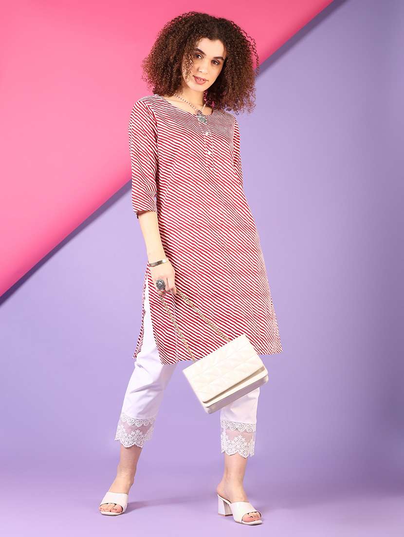 women three quarter sleeve straight kurta - 21701606 -  Standard Image - 4