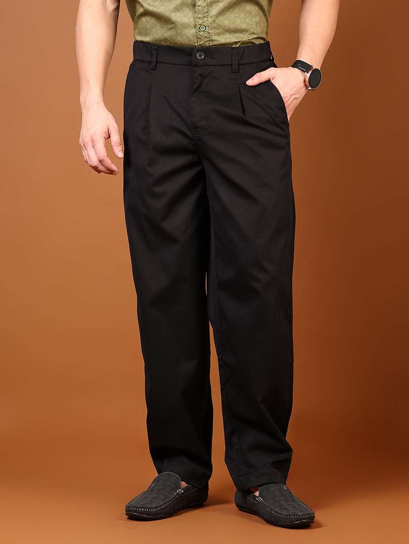 men black solid high rise chinos casual trouser