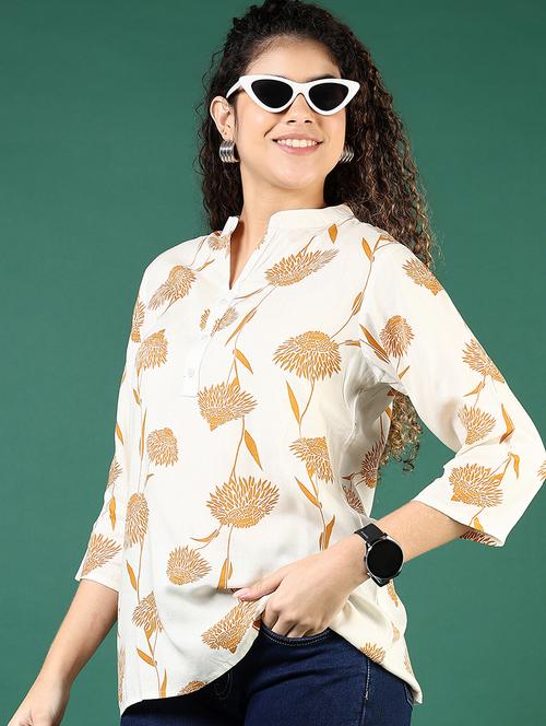 women printed mandarin neck regular top - 21701713 -  Standard Image - 0