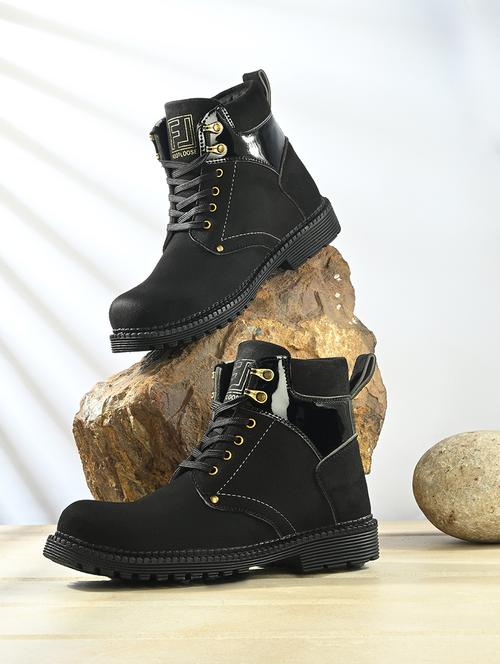 black synthetic lace up boots - 21701833 -  Standard Image - 0