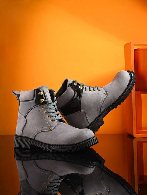 grey synthetic lace up boots - 21701835 -  Standard Image - 0