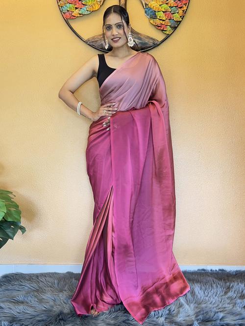 women pink solid party wear saree with blouse - 21703217 -  Standard Image - 0