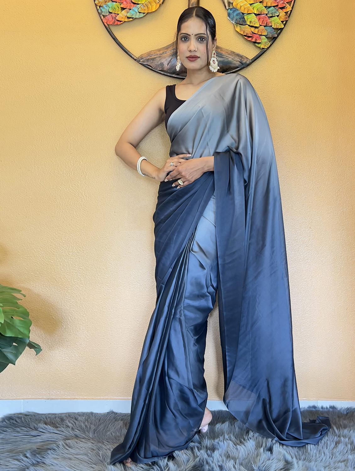women blue solid party wear saree with blouse - 21703218 -  Standard Image - 1