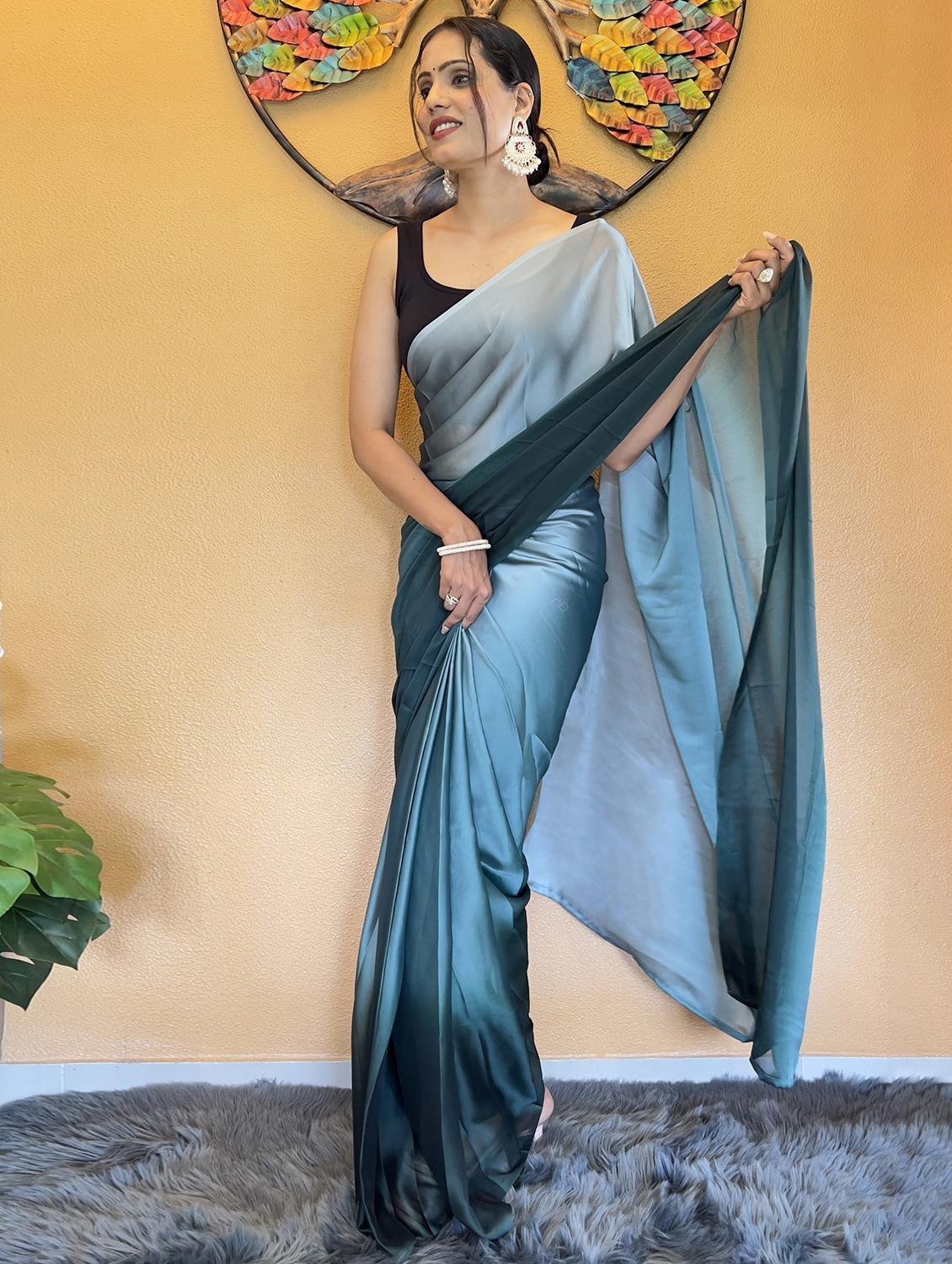women teal solid party wear saree with blouse - 21703221 - Standard Image - 1