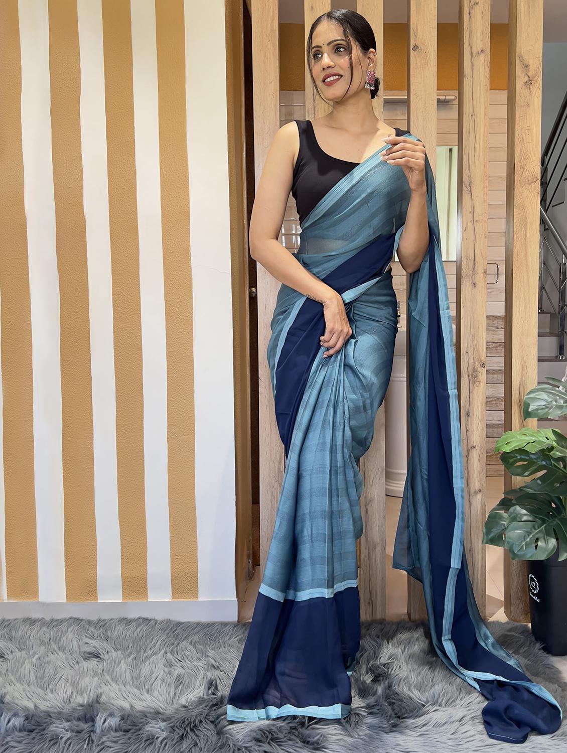 women stripes printed bordered saree with blouse - 21703226 - Standard Image - 1