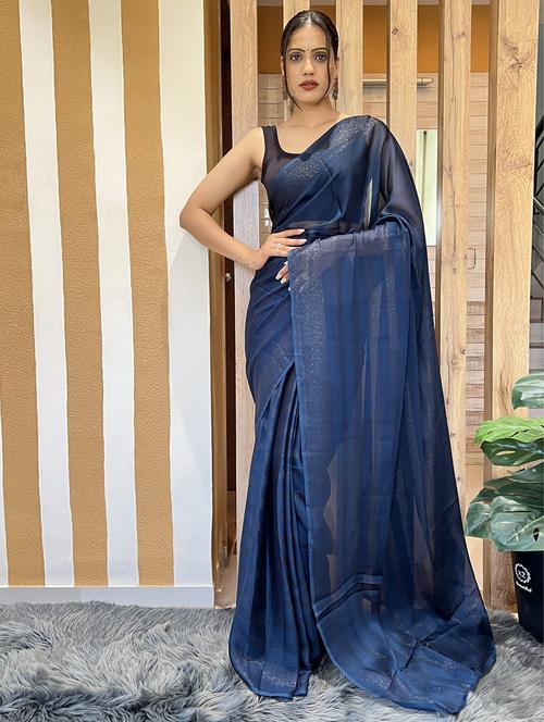 women stripes embellished saree with blouse - 21703233 -  Standard Image - 0