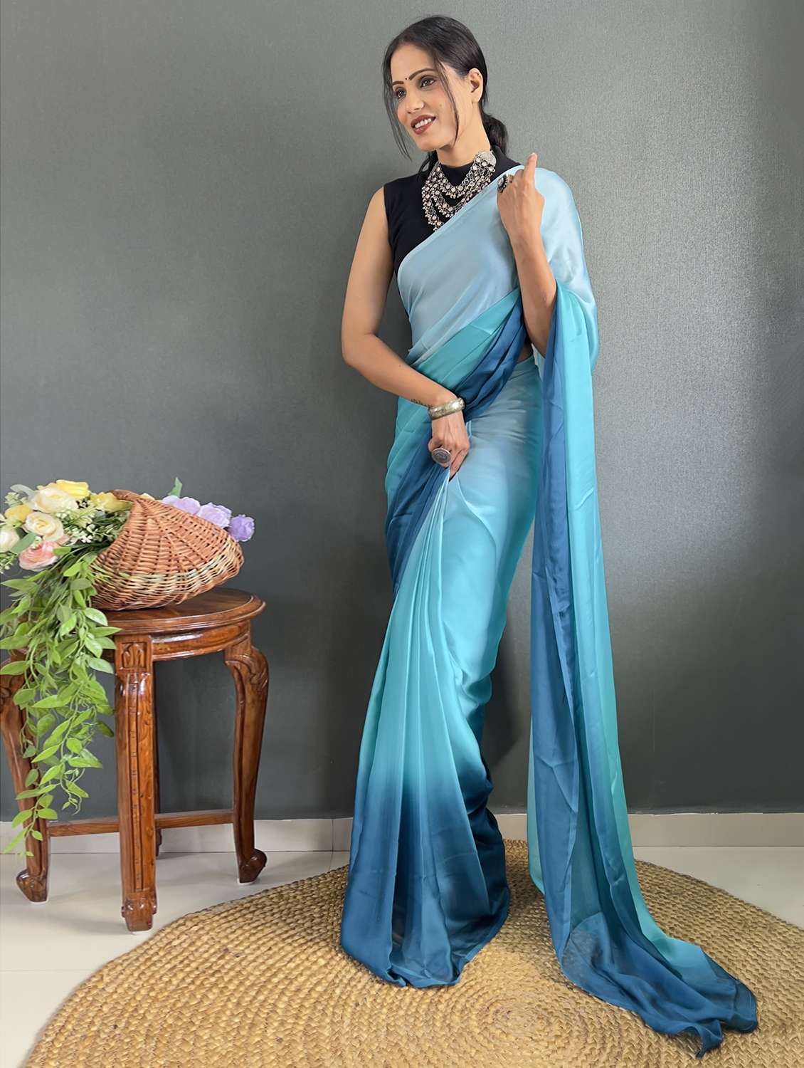 women blue ombre saree with blouse - 21703241 -  Standard Image - 1