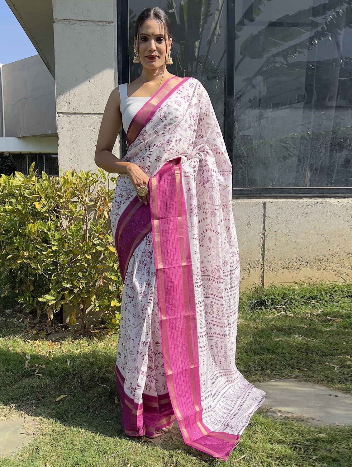 women printed bordered saree with blouse - 21703270 - Zoom Image - 0