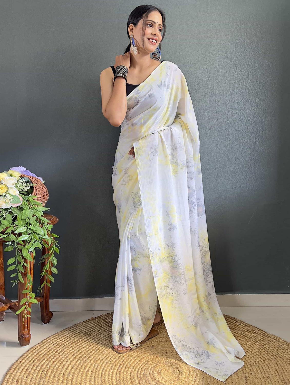 women yellow printed saree with blouse - 21703272 -  Standard Image - 1