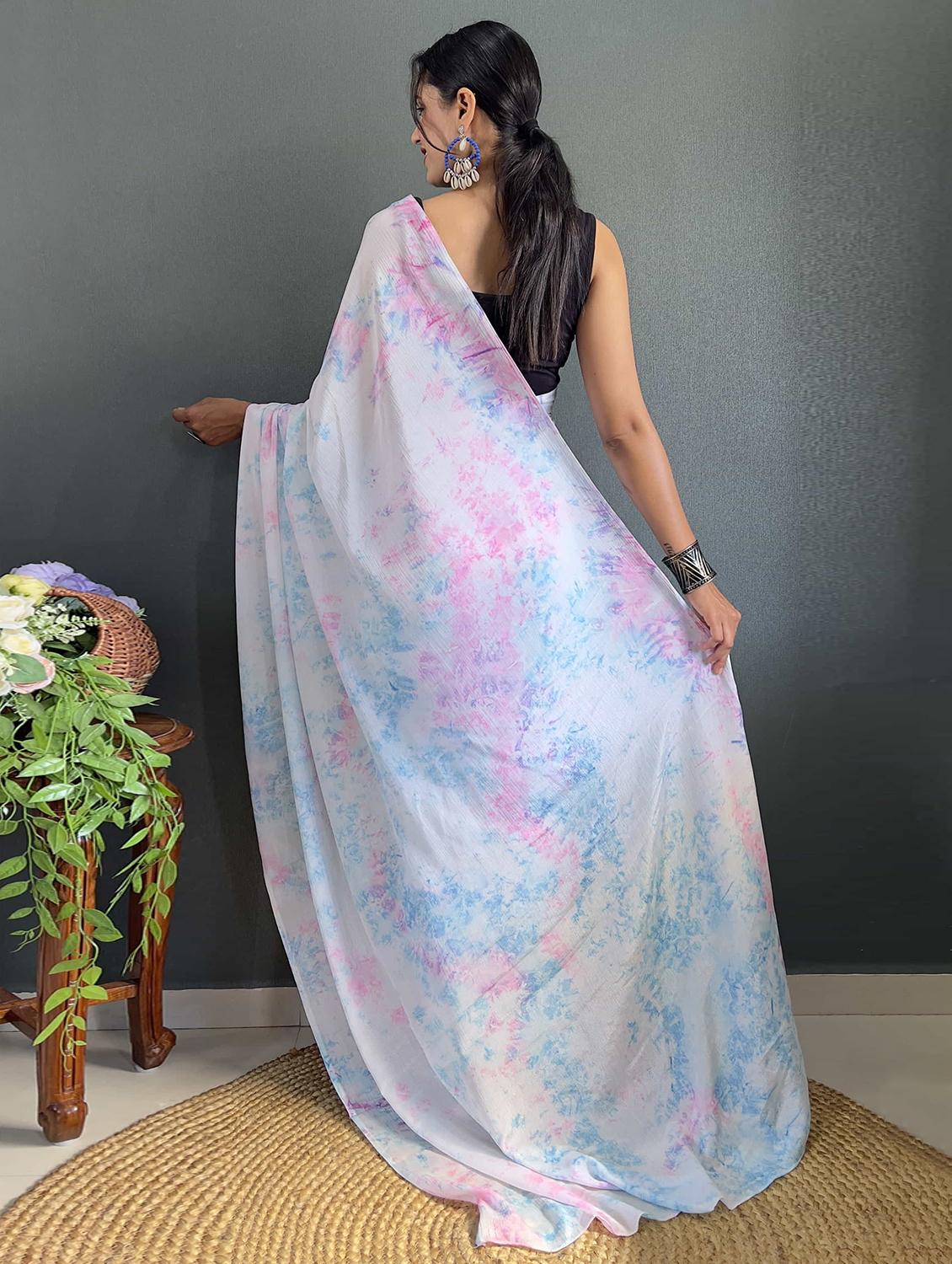 women blue printed saree with blouse - 21703273 -  Standard Image - 1