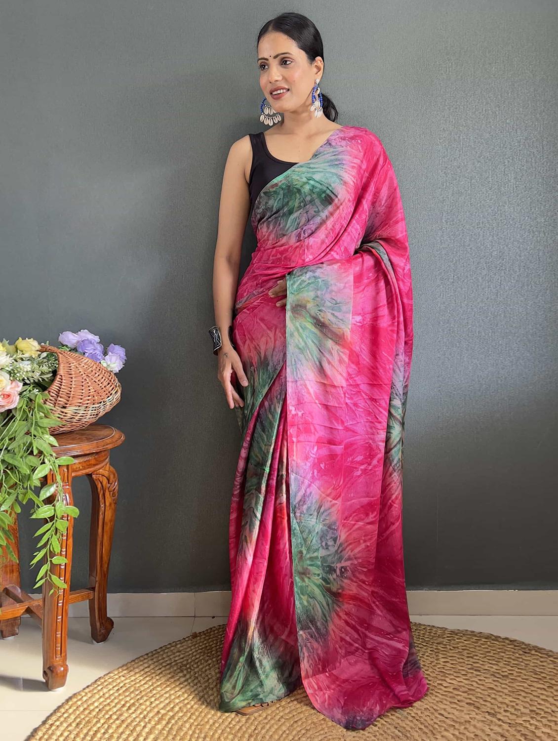 women tie & dye printed saree with blouse - 21703281 - Zoom Image - 0