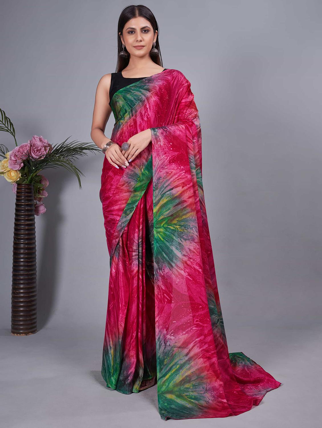 women tie & dye ready to wear saree with blouse - 21703288 - Zoom Image - 0