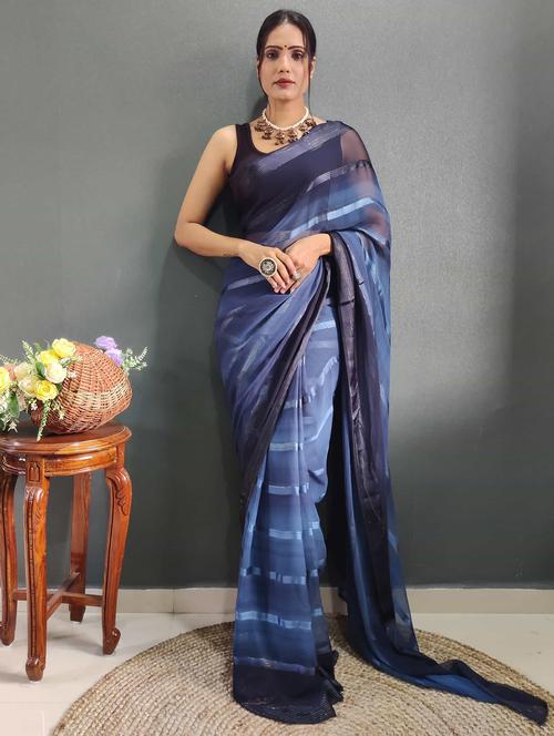 women stripes printed zari work saree with blouse - 21703309 -  Standard Image - 0