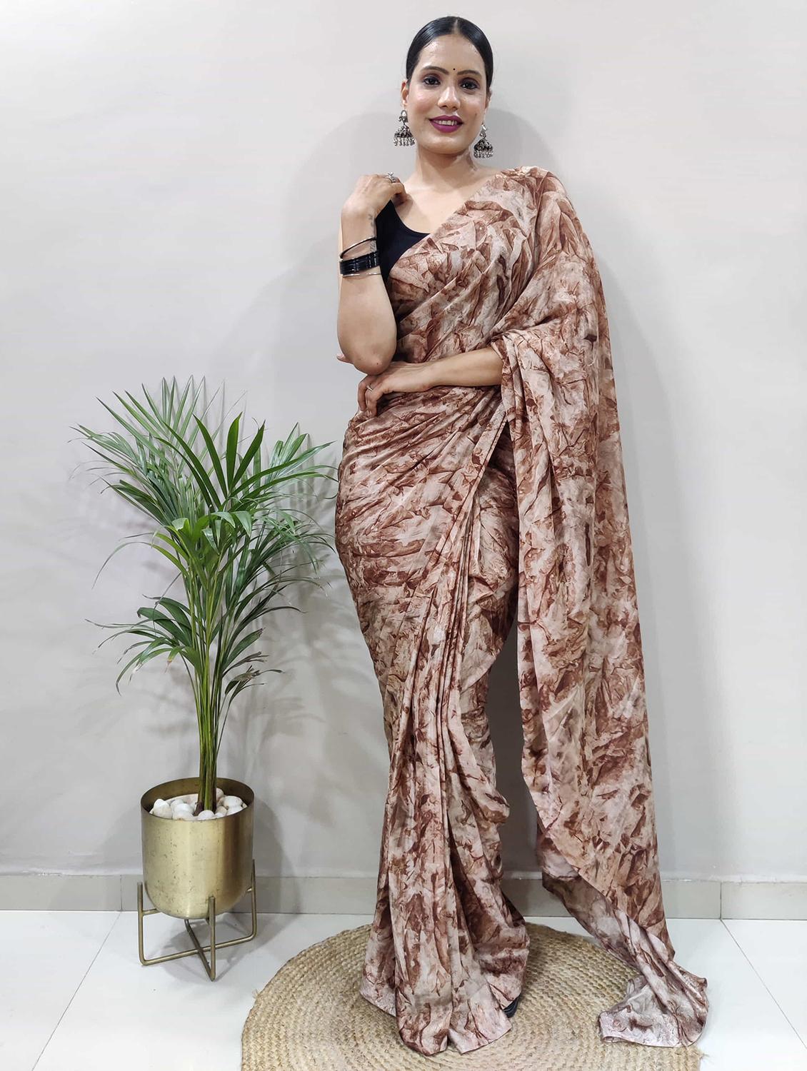 women brown printed saree with blouse - 21703343 -  Zoom Image - 0
