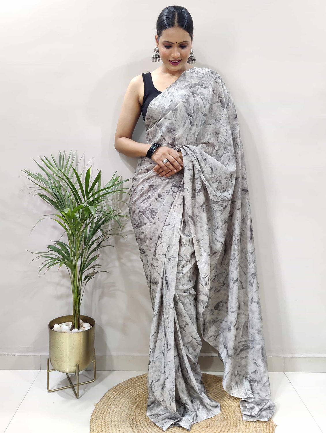 women grey printed saree with blouse - 21703346 -  Zoom Image - 0