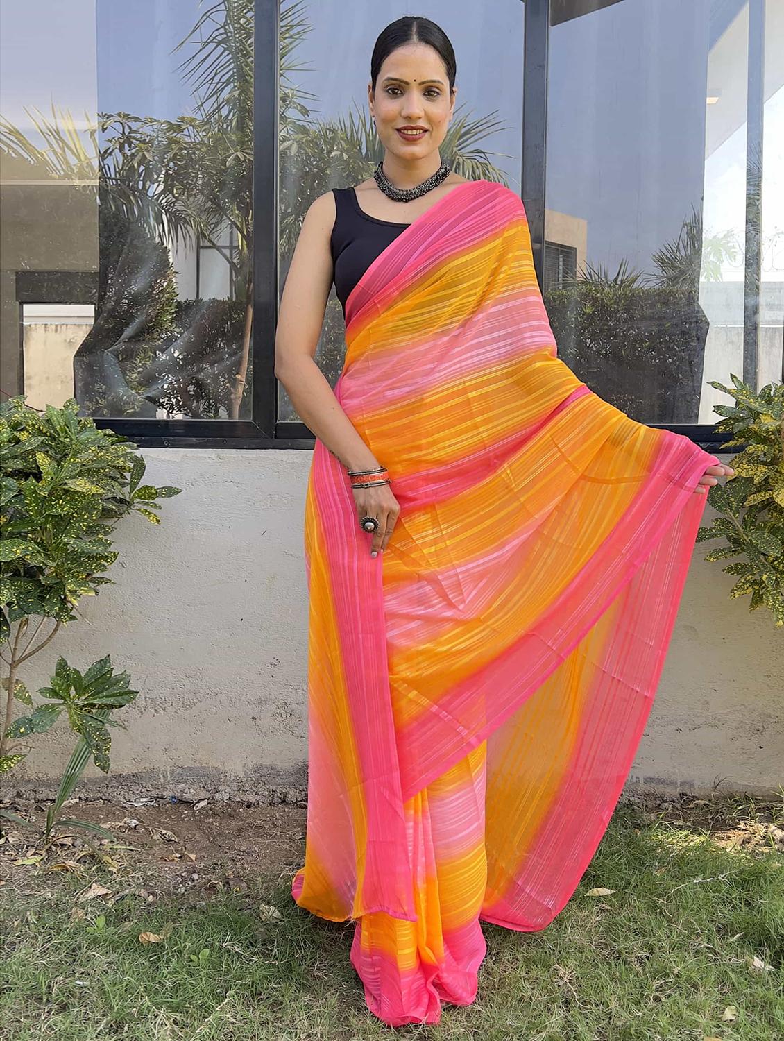 women stripes printed saree with blouse - 21703365 -  Standard Image - 1