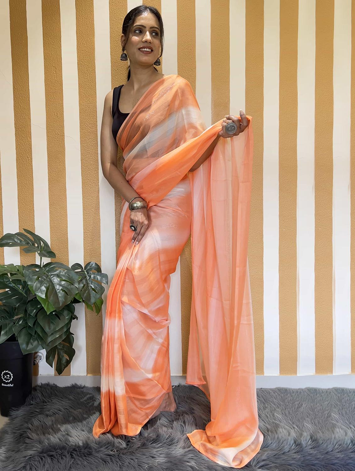 women stripes embellished saree with blouse - 21703382 - Standard Image - 1