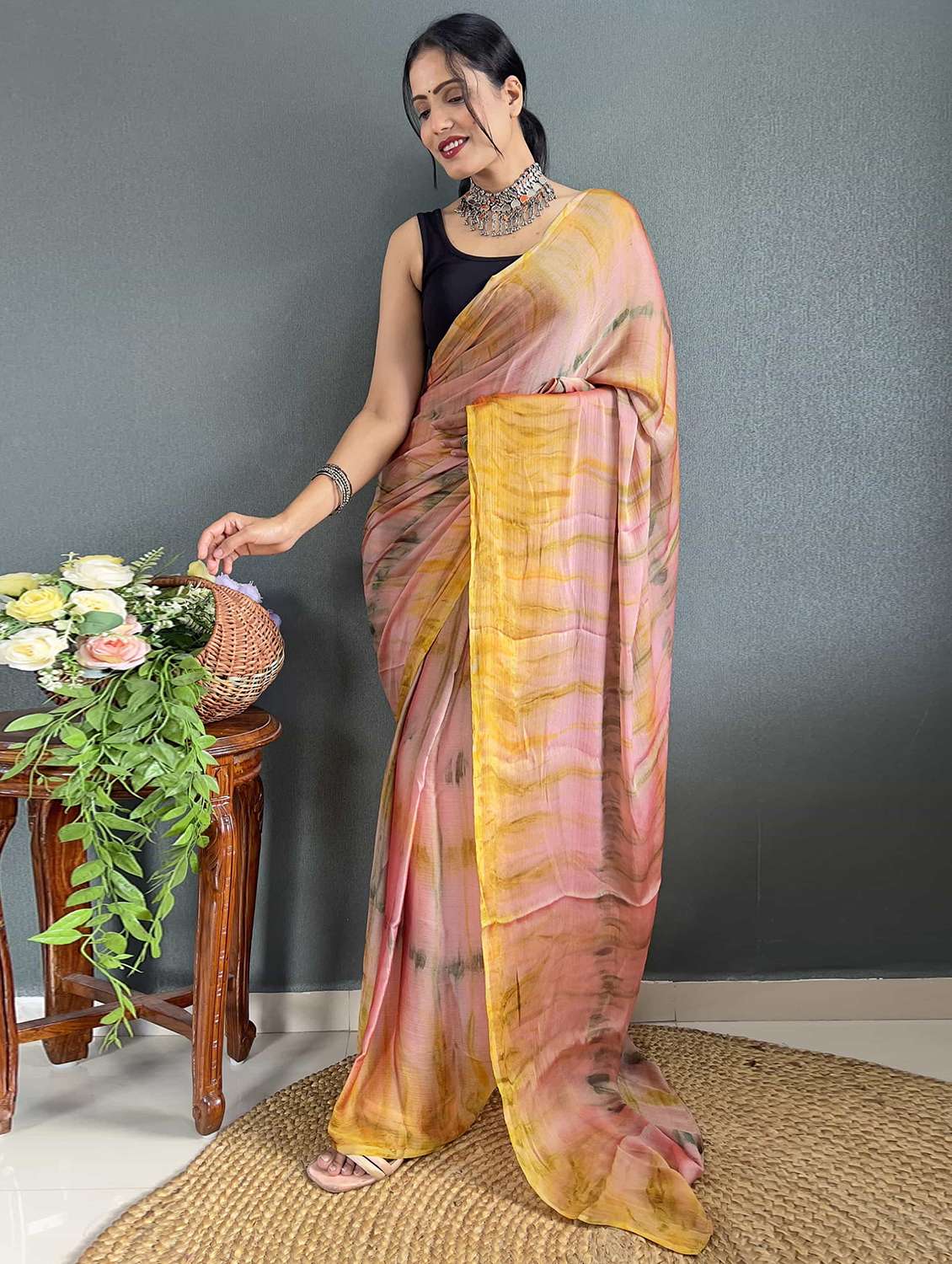 women printed ready to wear saree with blouse - 21703383 - Zoom Image - 0
