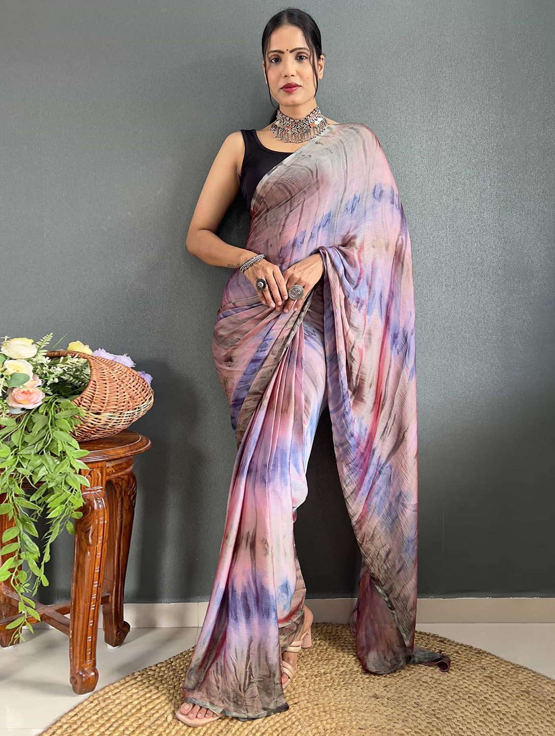 women printed ready to wear saree with blouse - 21703384 - Zoom Image - 0