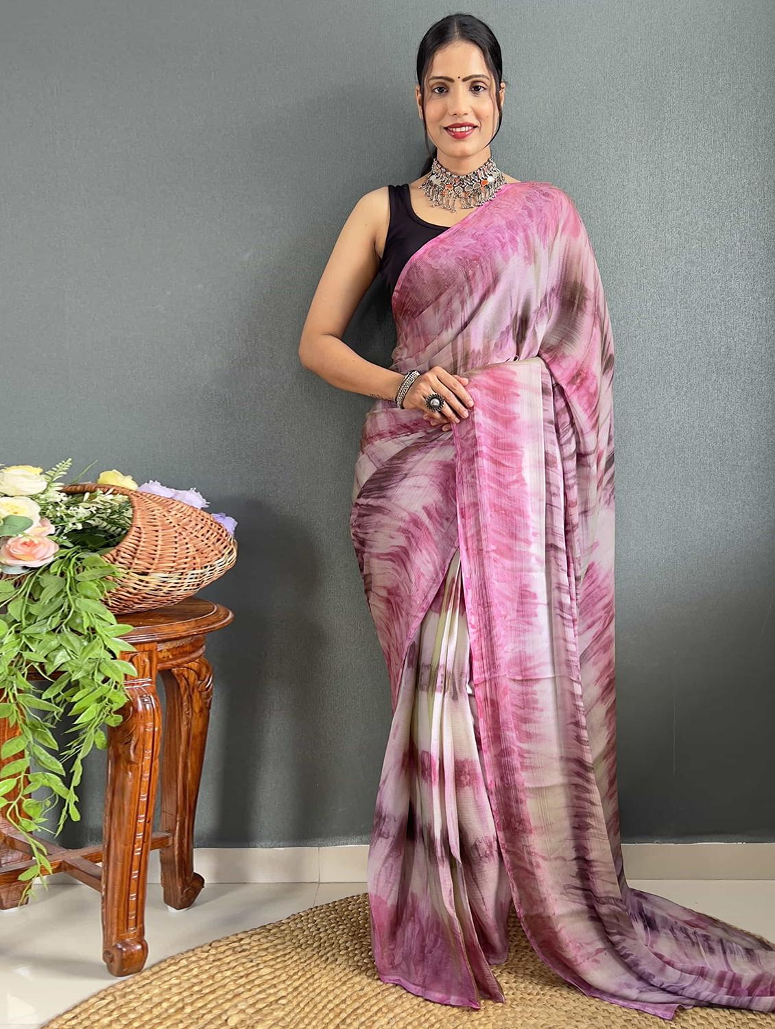 women tie & dye printed saree with blouse - 21703386 - Zoom Image - 0