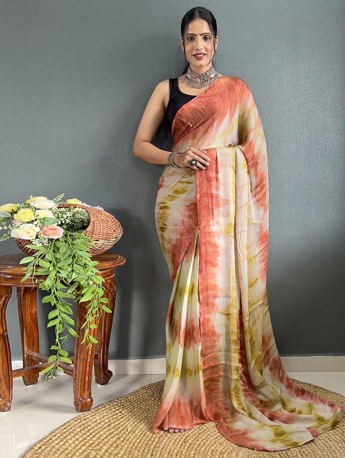 women tie & dye printed saree with blouse - 21703387 - Zoom Image - 0