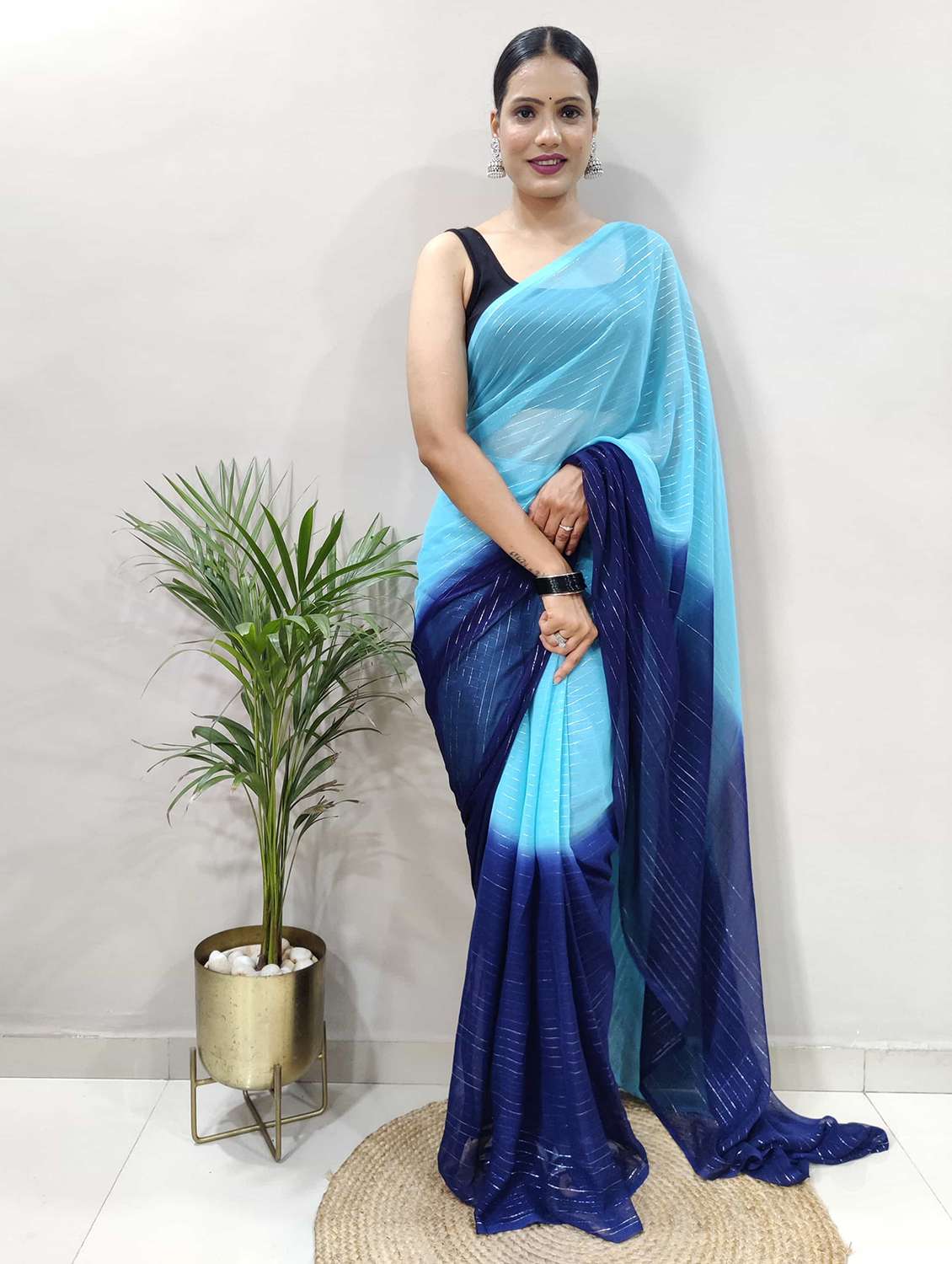 women blue ombre saree with blouse - 21703390 - Zoom Image - 0
