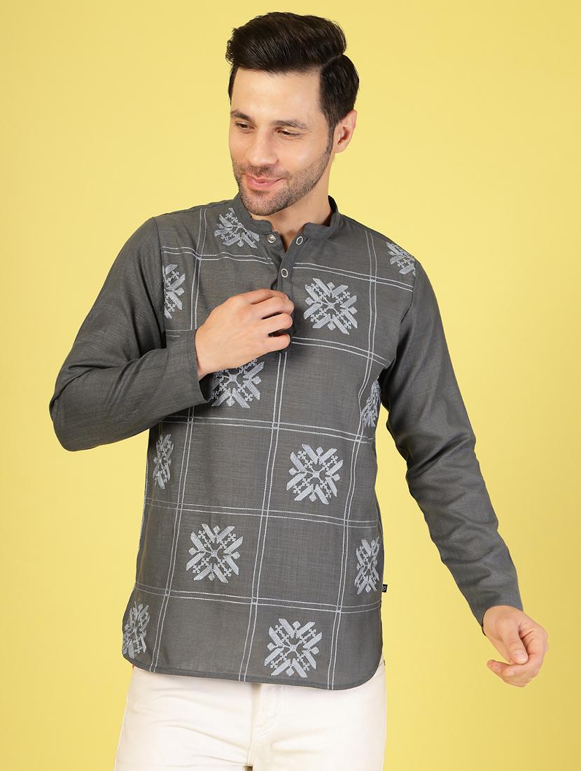 men mandarin neck embroidered short kurta