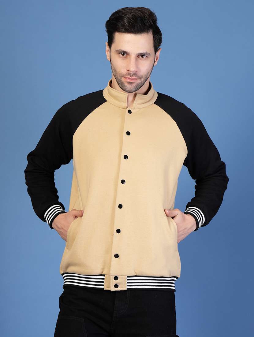 men long sleeves color block varsity jacket