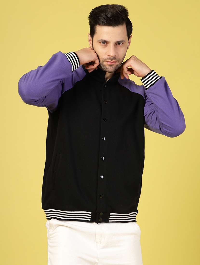 men long sleeves color block varsity jacket