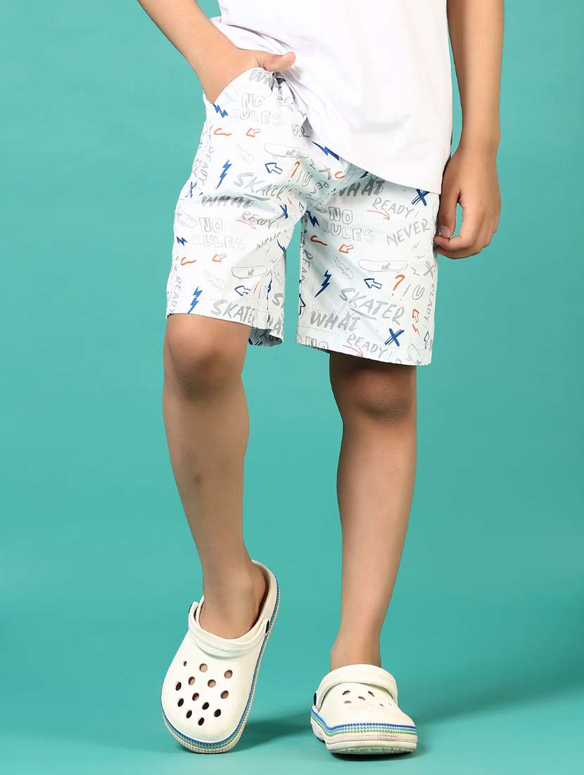 boys white printed mid rise shorts - 21703559 - Standard Image - 1