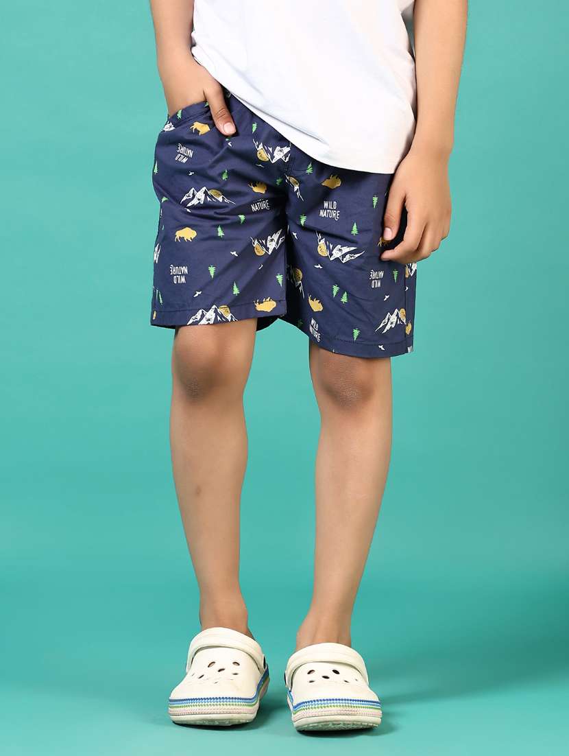 boys navy blue printed mid rise shorts - 21703560 - Standard Image - 1