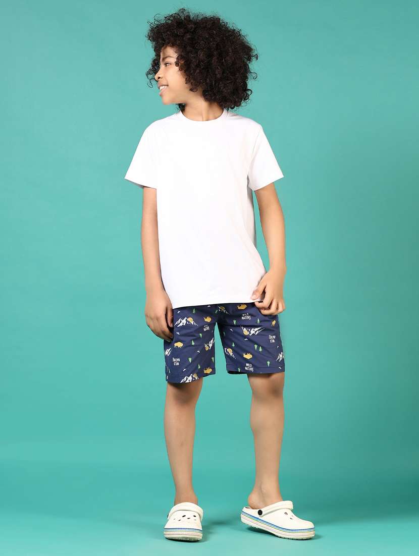boys navy blue printed mid rise shorts - 21703560 - Standard Image - 4