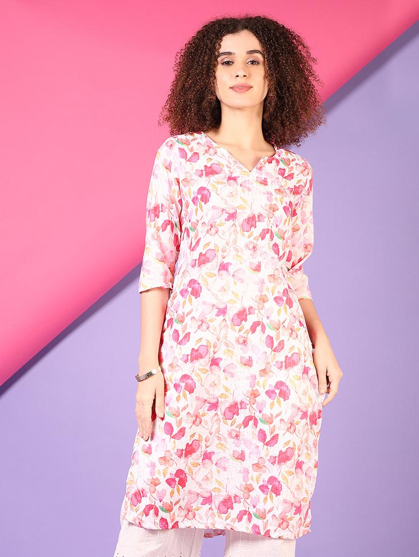 women three quarter sleeve straight kurta - 21703561 - Zoom Image - 0