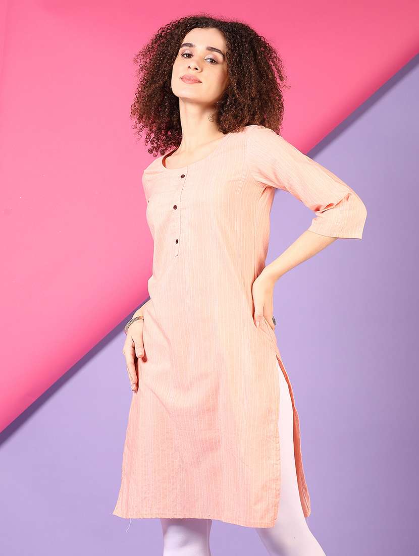 women three quarter sleeve straight kurta - 21703577 -  Standard Image - 1