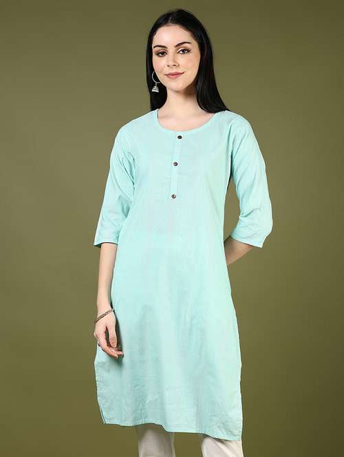 women self designed three quarter sleeve straight kurta - 21703578 -  Standard Image - 0
