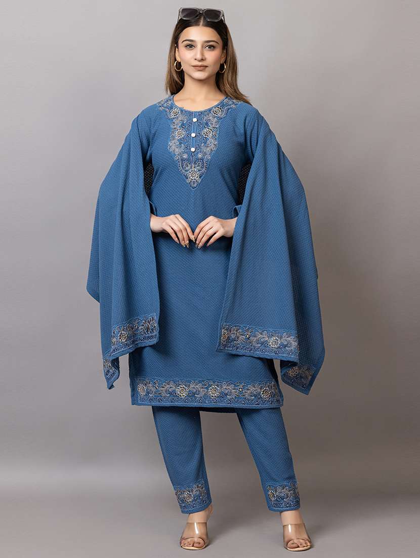 women embroidered round neck suit set - 21703795 -  Standard Image - 1