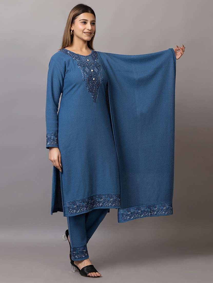 women embroidered round neck suit set - 21703801 -  Standard Image - 1