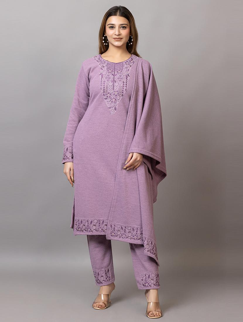 women embroidered round neck suit set - 21703803 - Standard Image - 1