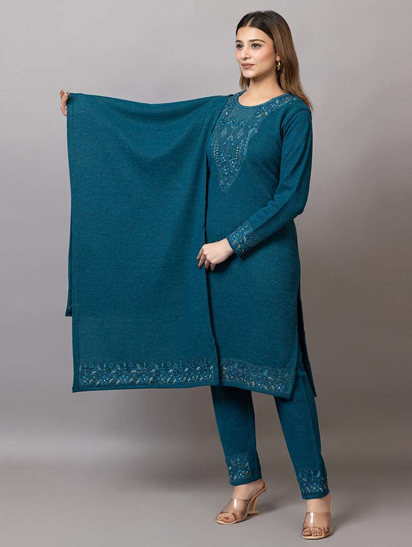 women embroidered round neck suit set - 21703804 -  Standard Image - 1