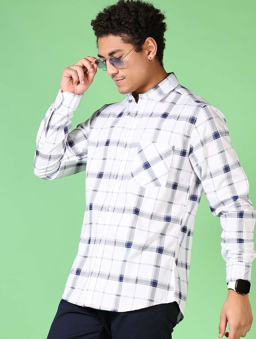 men long sleeves checkered casual shirt - 21703819 -  Standard Image - 1