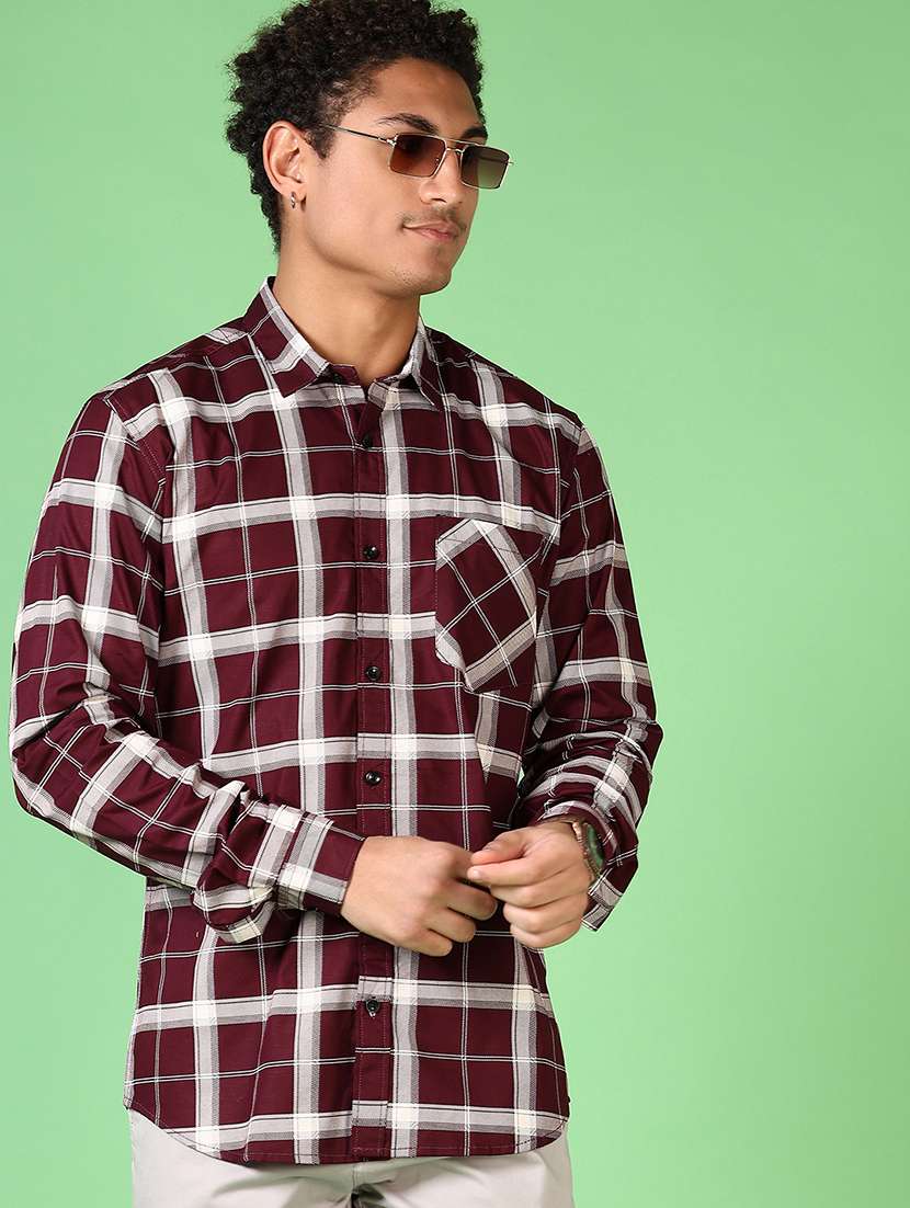 men long sleeves checkered casual shirt - 21703820 -  Standard Image - 1