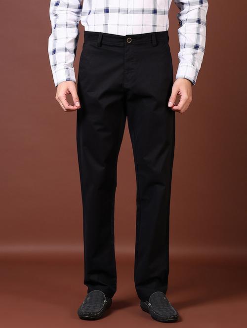 men mid rise solid flat front casual trouser - 21703842 - Standard Image - 0