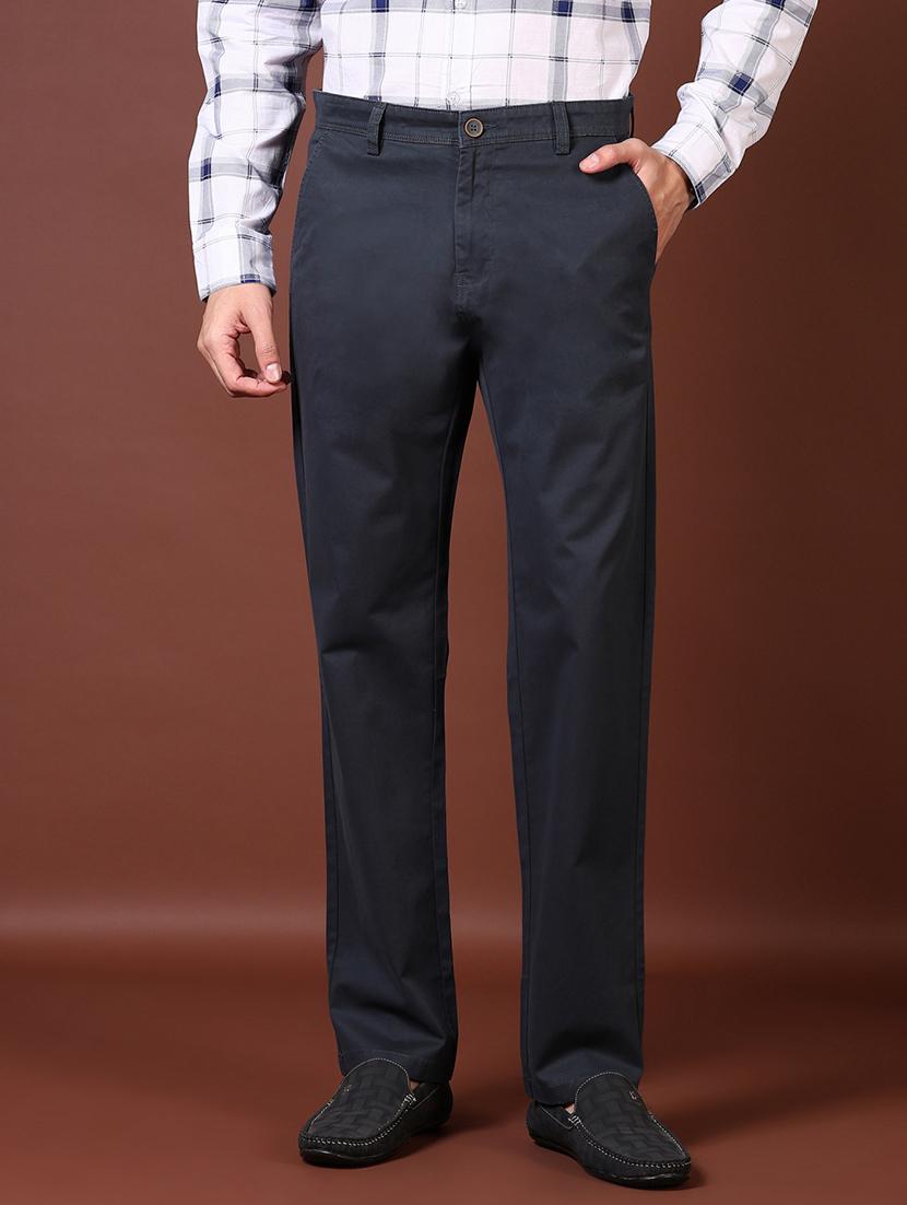 men mid rise solid flat front casual trouser