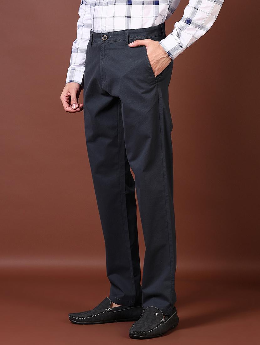 men mid rise solid flat front casual trouser - 21703846 - Standard Image - 1