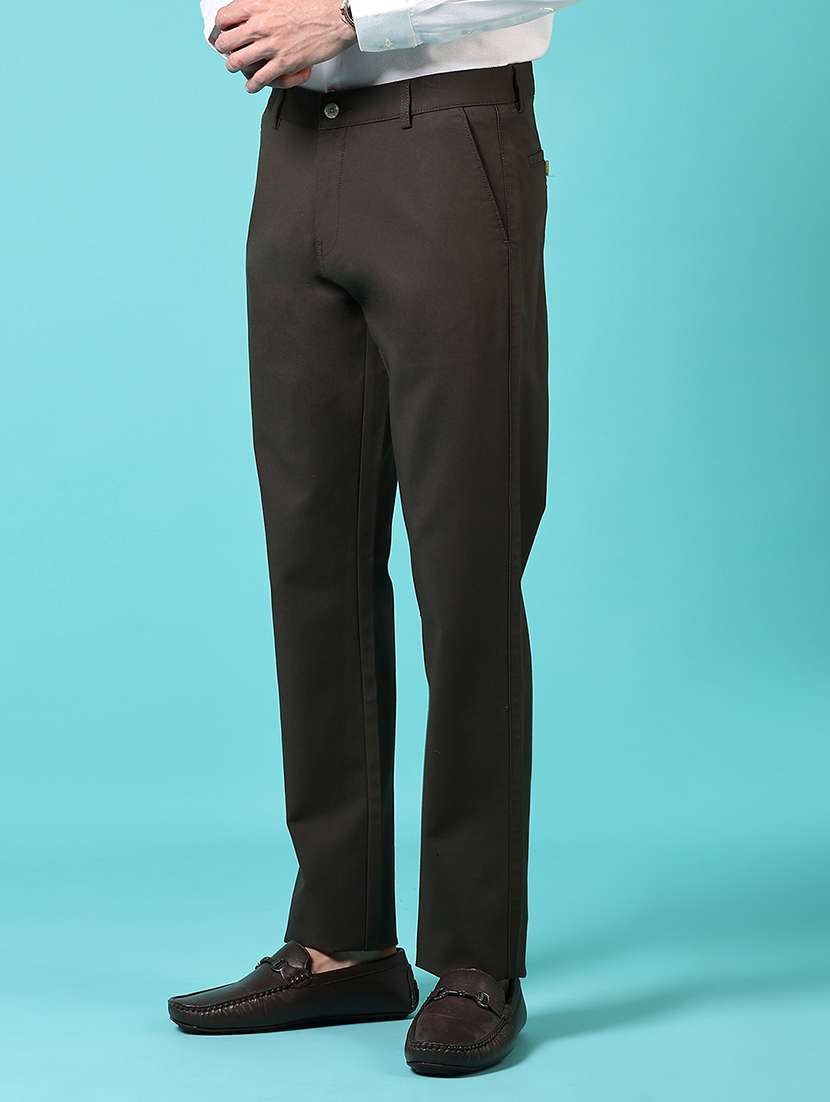 men mid rise solid flat front casual trouser - 21703854 -  Standard Image - 1
