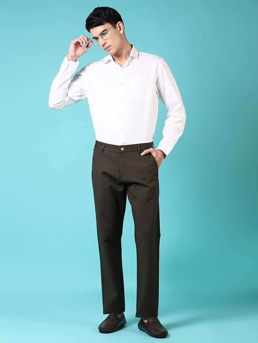 men mid rise solid flat front casual trouser - 21703854 -  Standard Image - 4
