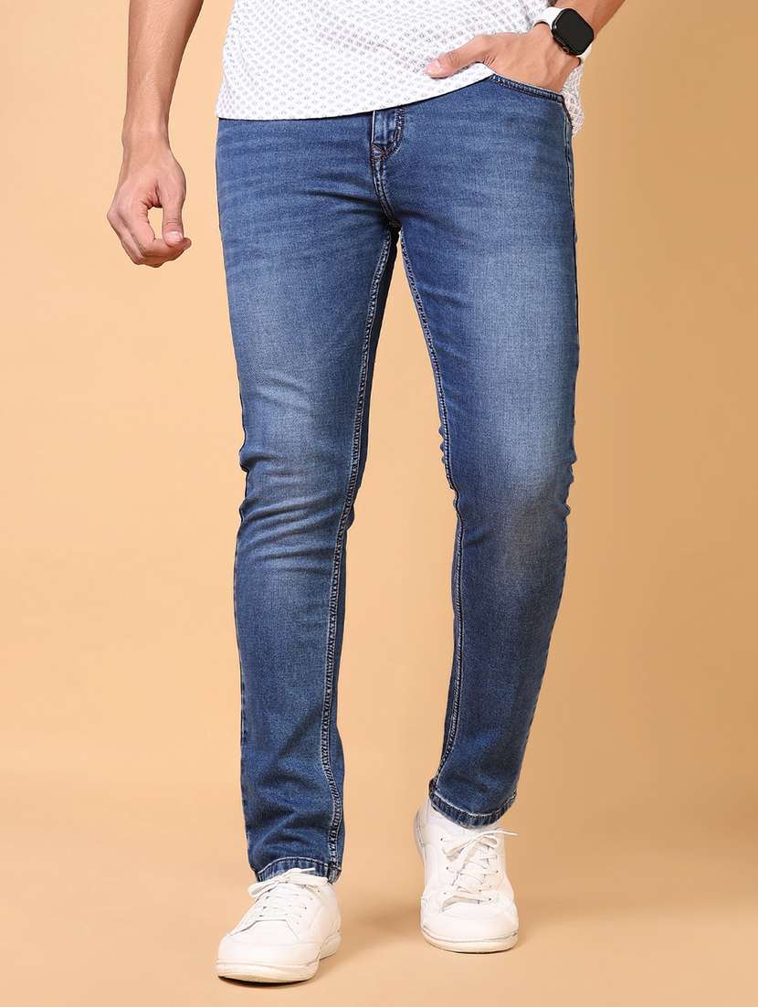 men mid rise plain straight fit jeans - 21703881 -  Standard Image - 1